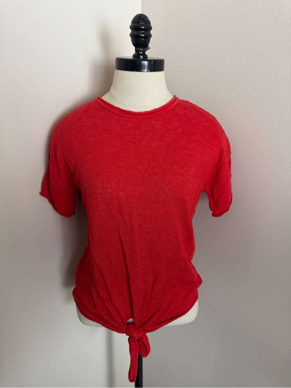 Max Studio Red Short Sleeve Tie-Front Tee